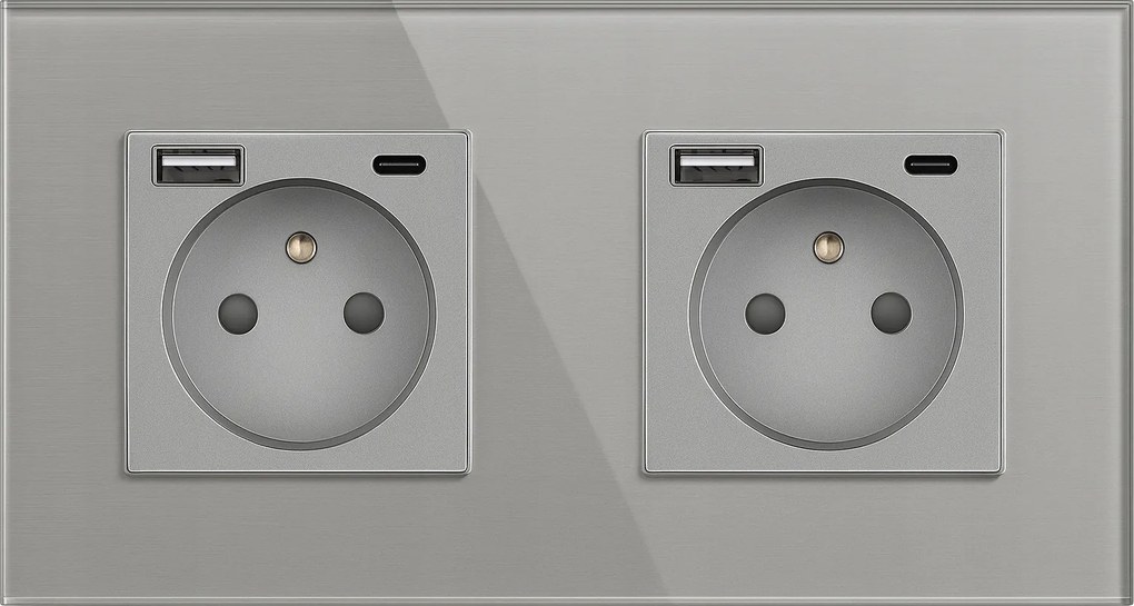 Dupla Érintkezős Flex Aljzat Tűvel Üveg Usb A+c 2x1 Ezüst Szürke