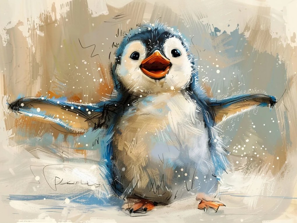 Vászonkép Canvas Pingvin Madár Szórakozás Öröm Tél Fagy Hó 100x75