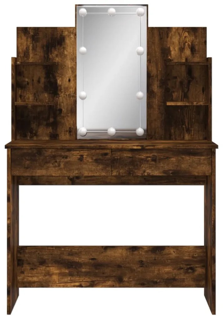 füstös tölgy színű fésülködőasztal LED-lámpákkal 96x40x142 cm
