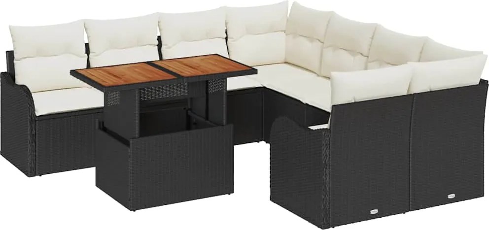 vidaXL Kerti Kanapé Szett párnával 7 pcs Fekete és krémszínű