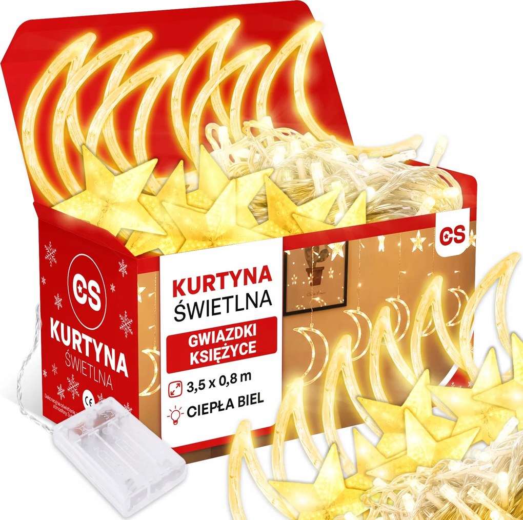 Fényfüggöny Led lámpák x 300 Karácsonyi Holdak Csillagok 3,5m x 0,8m