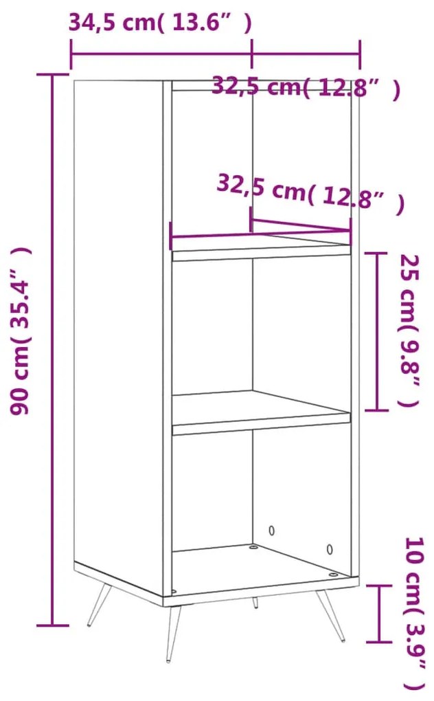 fekete szerelt fa polcos szekrény 34,5 x 32,5 x 90 cm