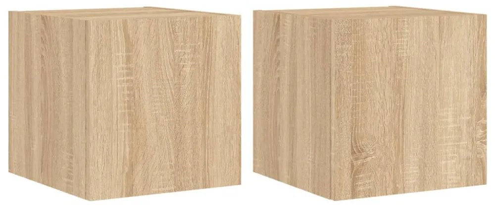 2 db sonoma tölgy színű fali TV-szekrény LED-del 30,5x35x30 cm