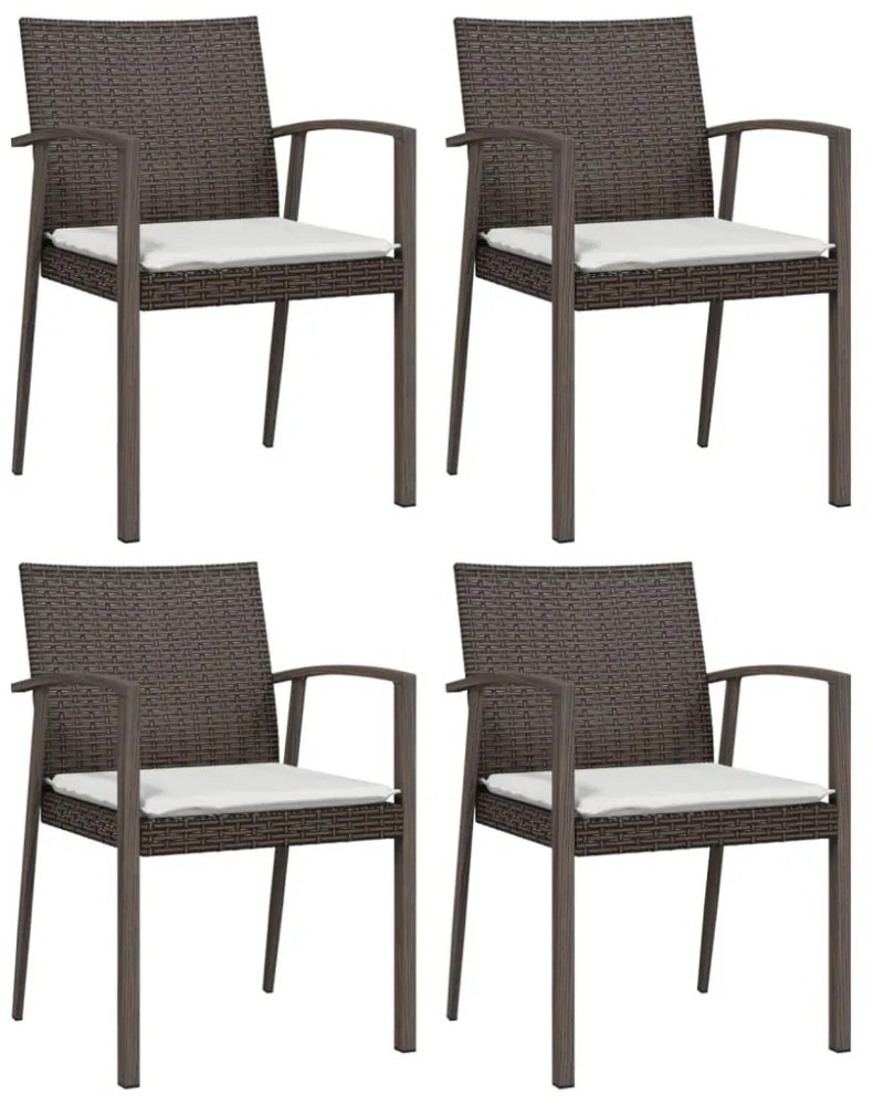 4 db barna polyrattan kerti szék párnával 56,5x57x83 cm