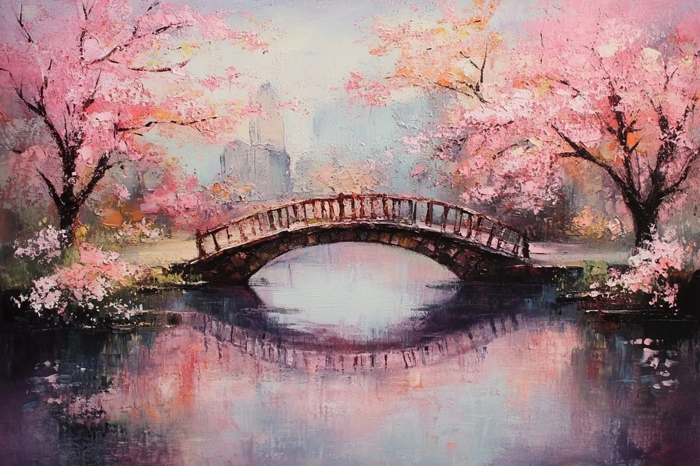 Vászonkép Canvas Japán Tavasz Park Folyó Híd Cseresznyefa 60x40