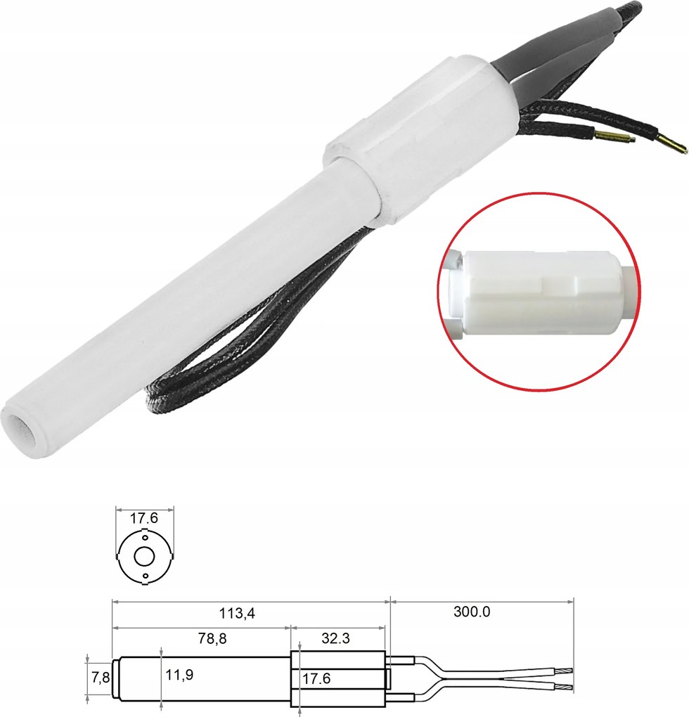 Gyújtó, Kerámia fűtőelem, Biomassza Pellethez, 300 W
