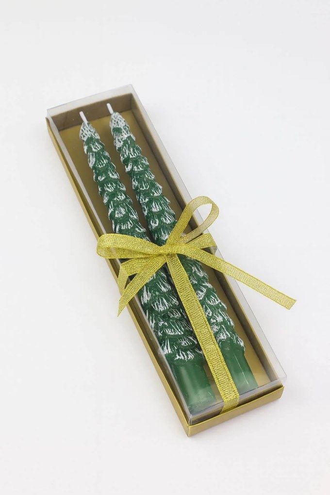 Zöld karácsonyi kúp alakú gyertyák 25cm 2db