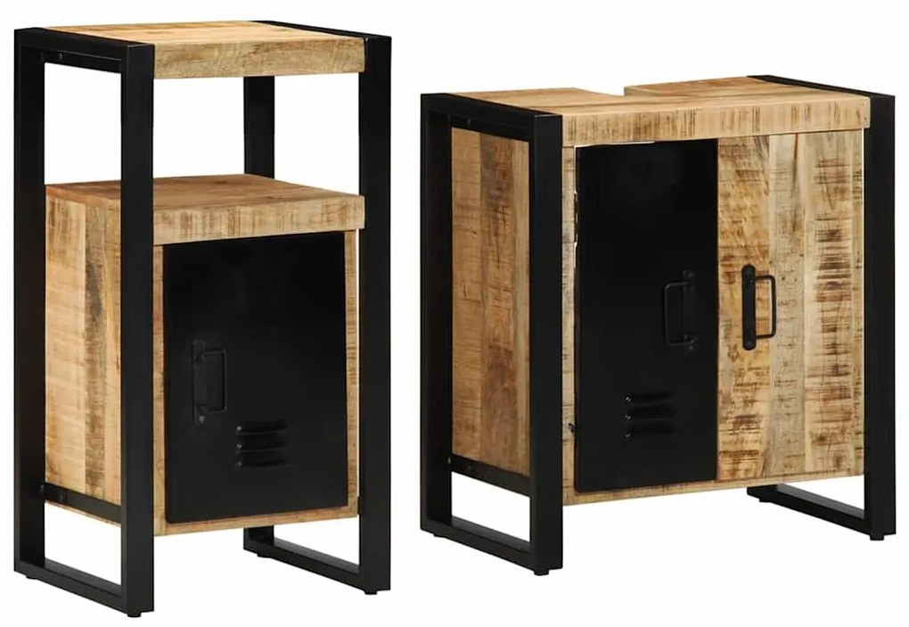 Fürdőszoba bútor szett 2 pcs Masszív, durva mangófából készült