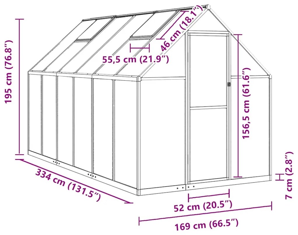 zöld alumínium melegház alapvázzal 334x169x195 cm