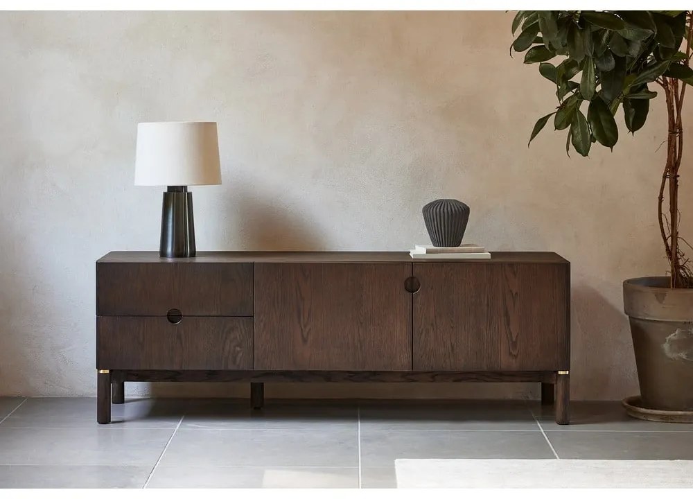 Sötétbarna TV-állvány tölgyfa dekorral 160x55 cm Arun – Unique Furniture