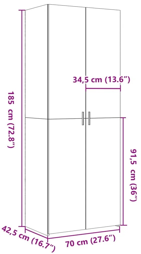 füstös tölgy színű szerelt fa magasszekrény 70 x 42,5 x 185 cm