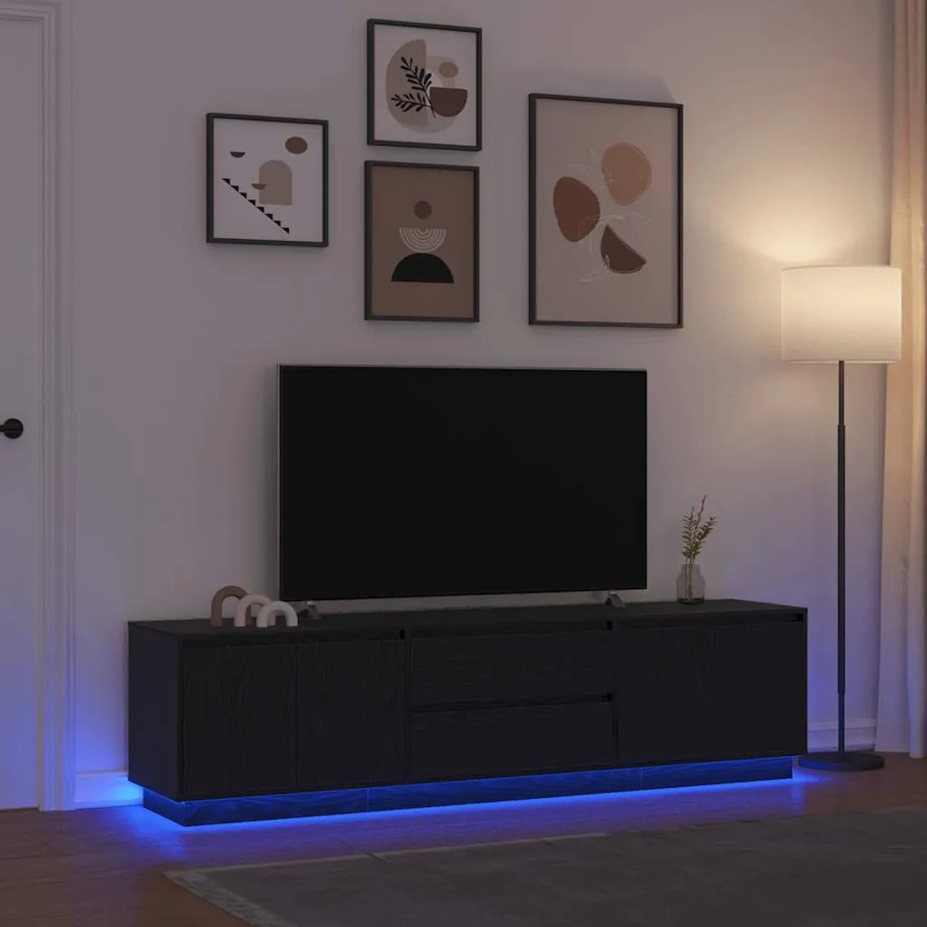 fekete tölgy TV-szekrény LED-világítással 193,5x41x50 cm