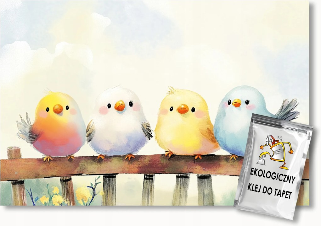Fotótapéta Flizelina Gyerekek Rajz Színes Madarak Kerítés 200x140 ragasztó