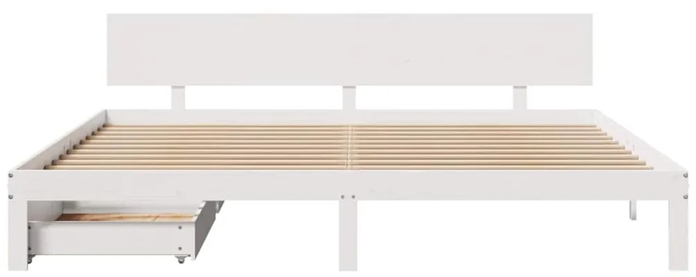 fehér tömör fenyőfa ágykeret fiókokkal 200 x 200 cm