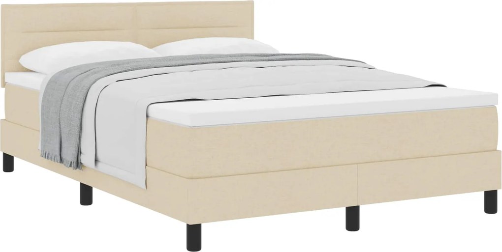 vidaXL Boxrugós ágy matracmal fejtámlával Krém 140 x 200 cm szövet