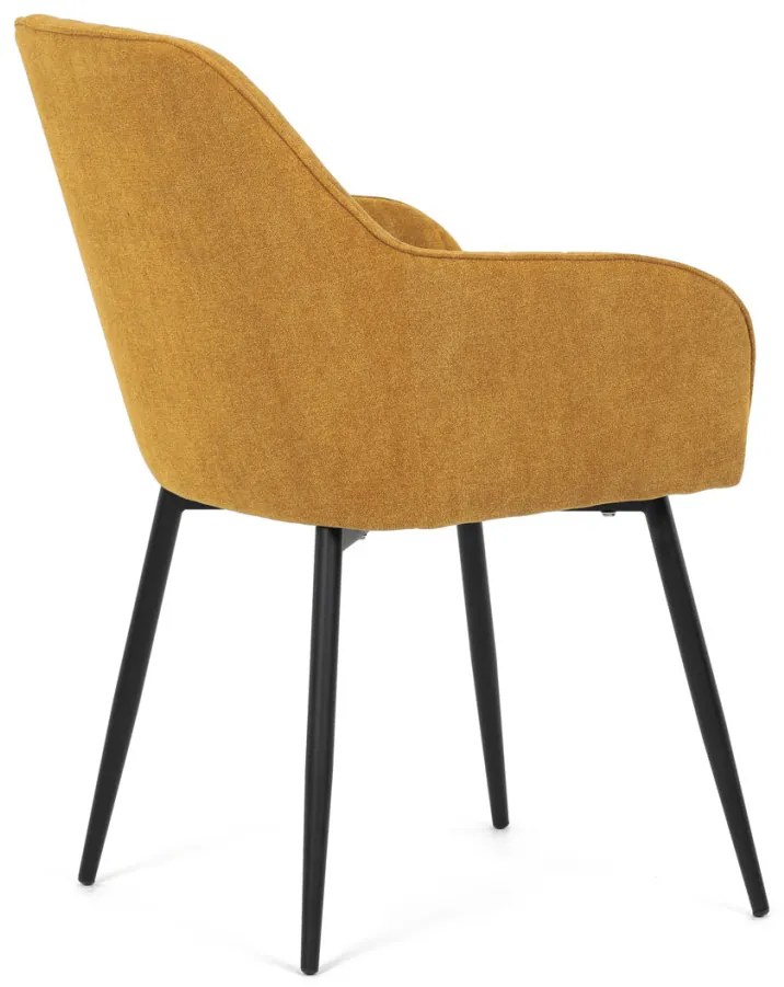 Scaun de sufragerie elegant, material trxtil galben curry, metal negru