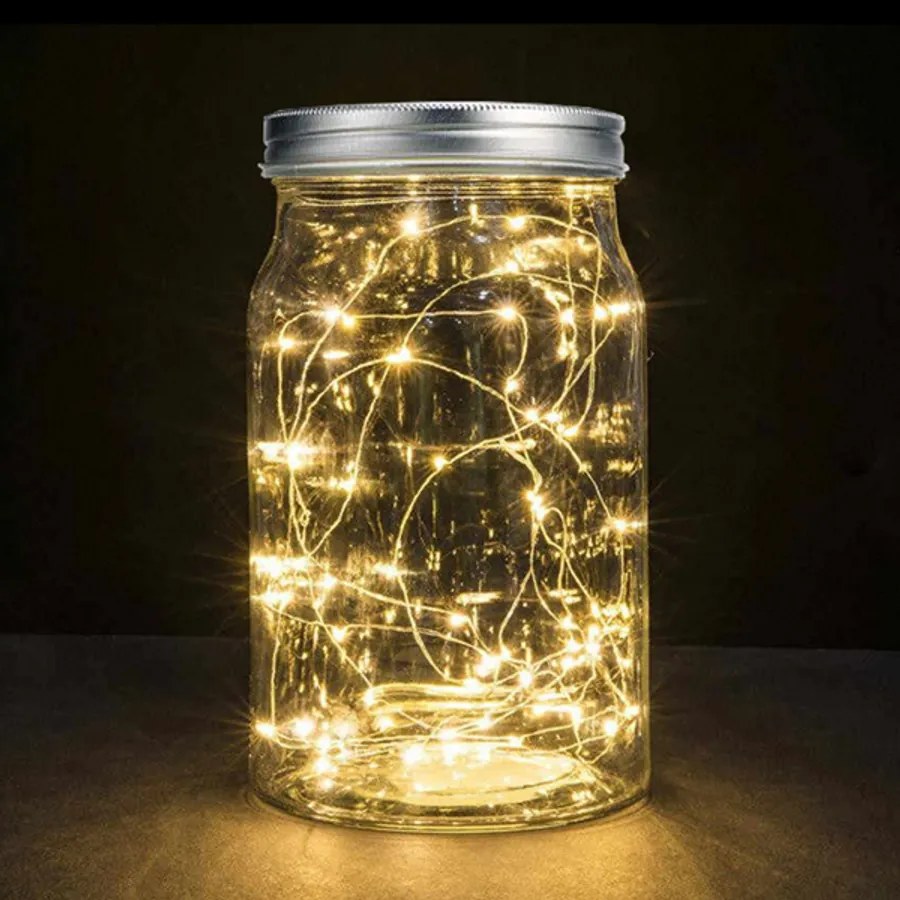 Vízálló 20 micro LED-es elemes időzíthető, palack dekor fényfüzér, tündérfény, meleg fehér, 1 m