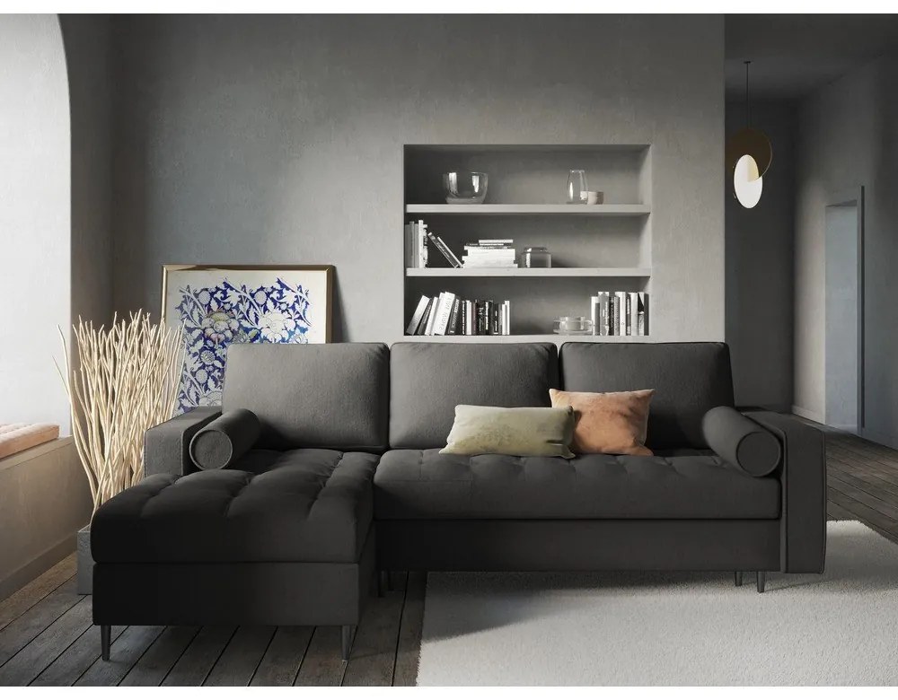 Santo sötétszürke kinyitható sarokkanapé, bal oldali - Milo Casa