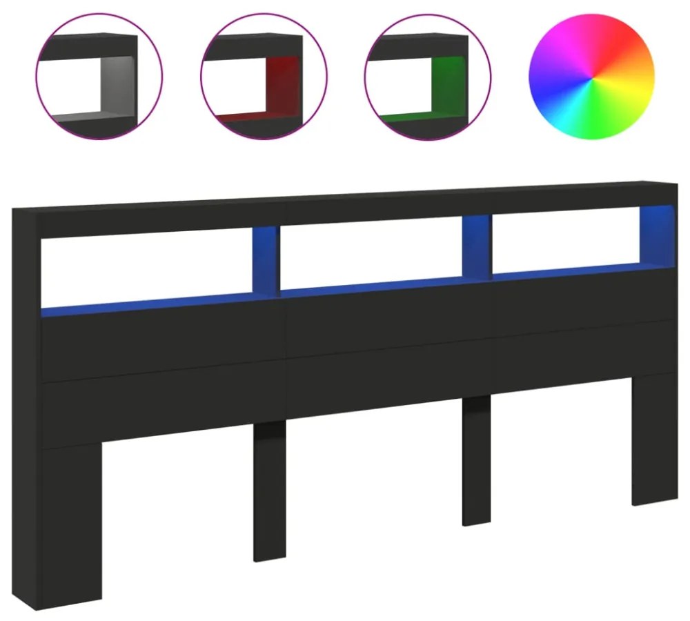 fekete áthidalószekrény LED-világítással 220 x 17 x 102 cm