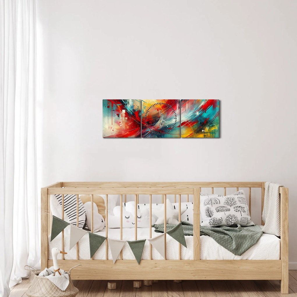 Kép – Absztrakció pirossal (órával) (90x30 cm)