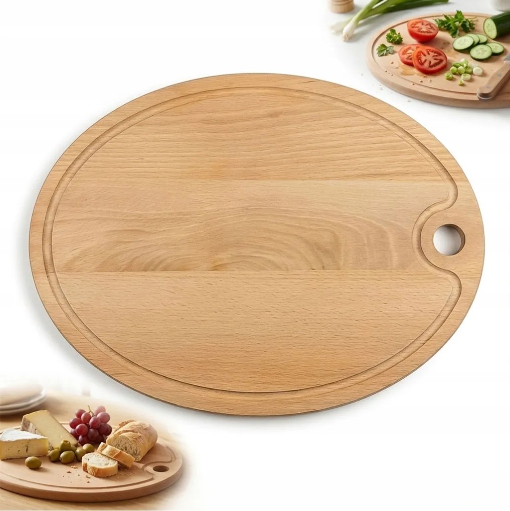 Ovális Bükk Vágódeszka gyümölcslétartó horonnyal 38x29 cm konyha