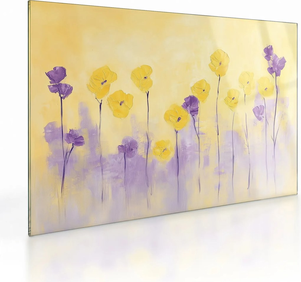 Üveg kép - Lila és sárga virágok (70x50 cm)