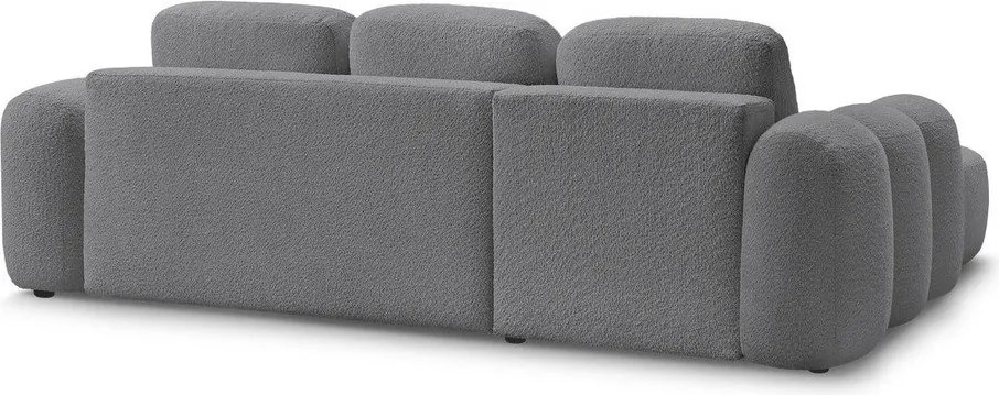 Szürke buklé kinyitható-tárolóhelyes sarokkanapé (bal oldali-heverő résszel) Montaigne – Bobochic Paris