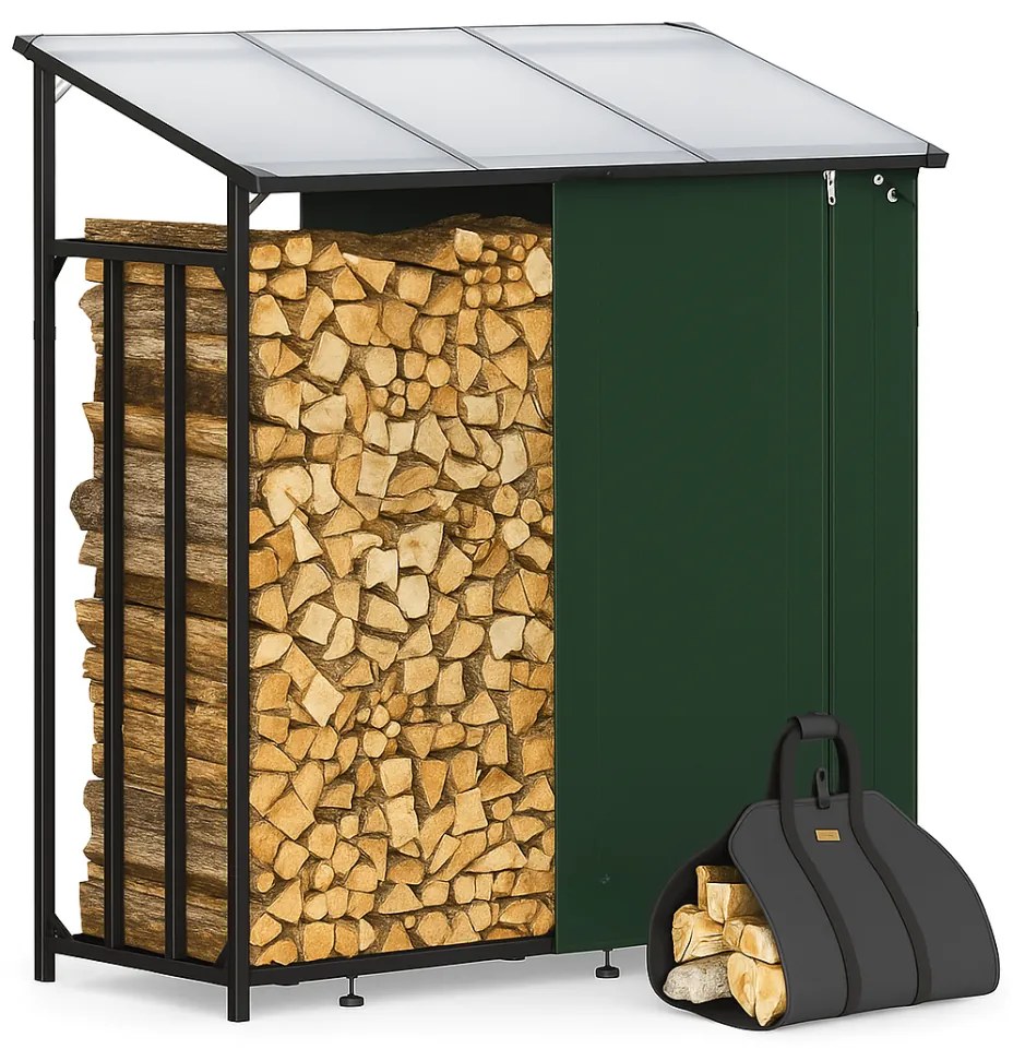CORINA tüzifaház, 198x163x70cm, antracit/zöld Gardebruk