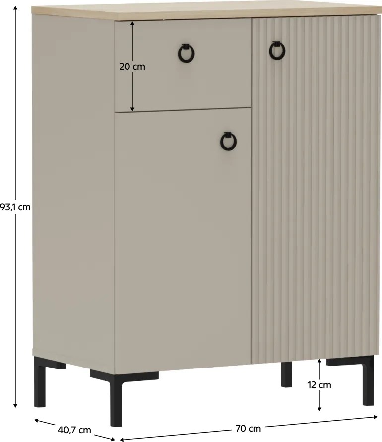 Komód, szürkésbarna Taupe/silverjack tölgy, DOMCA 2D1S