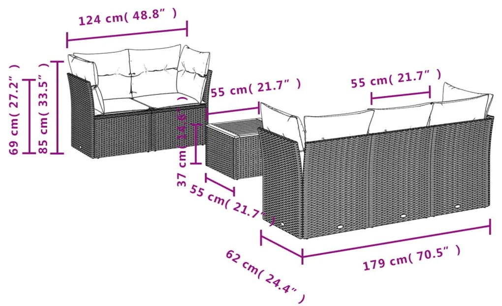 6 részes szürke polyrattan kerti ülőgarnitúra párnákkal