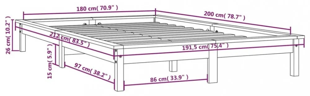 Super King Size fekete tömör fenyőfa ágykeret 180 x 200 cm