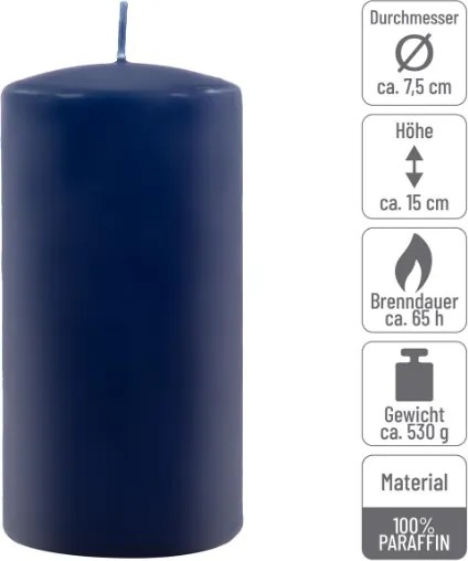 Gyertyakészlet oszlopszerű 15 cm Ø 7,5 cm 4 db kék