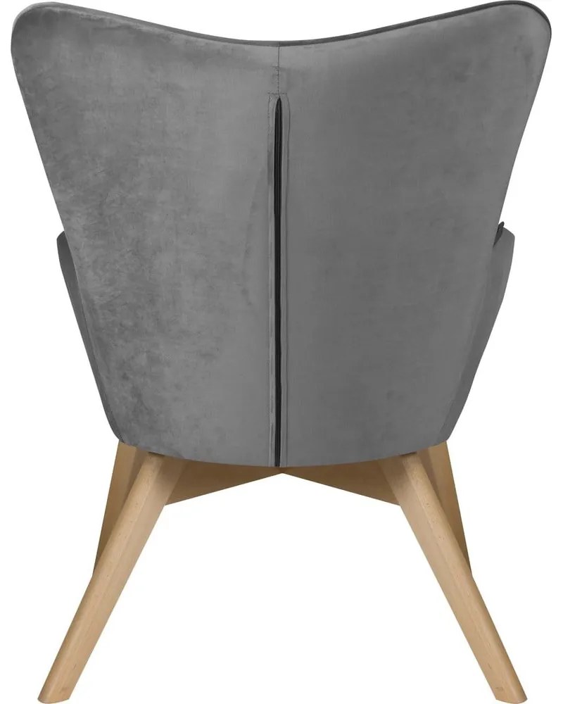 Szürke bársony fotel lábtartóval Niko – Ropez