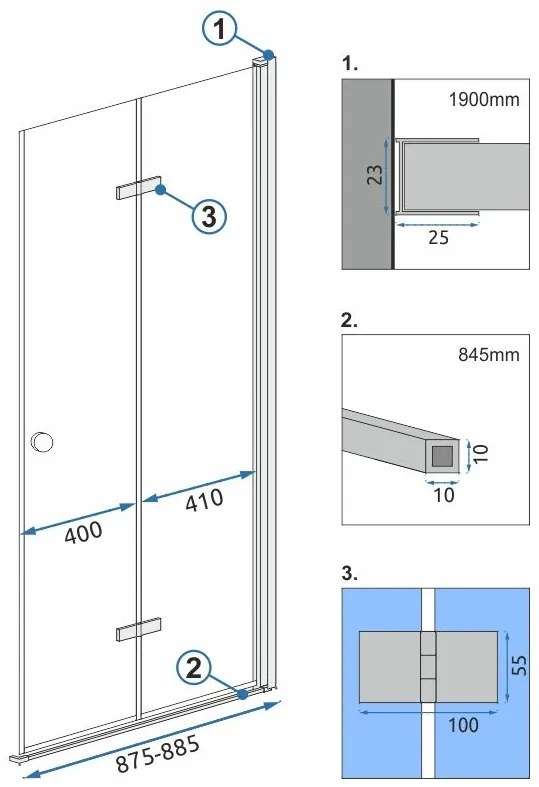 Rea Fold N2 - zuhanyajtó zuhanykabinhoz Fold 90cm, átlátszó üveg, króm profil, REA-K7442