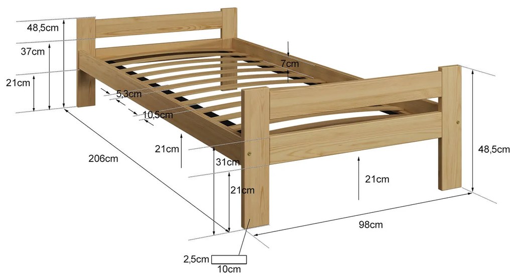 Fa ágy 90x200 Fumi VitBed dió + Matrac 90x200cm Kassandra