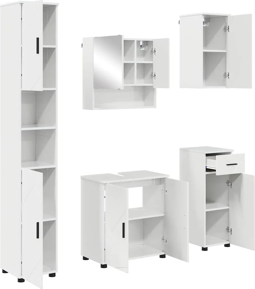 vidaXL Fürdőszoba bútor szett 5 pcs Magas Fényű Fehér Faanyag & Fém