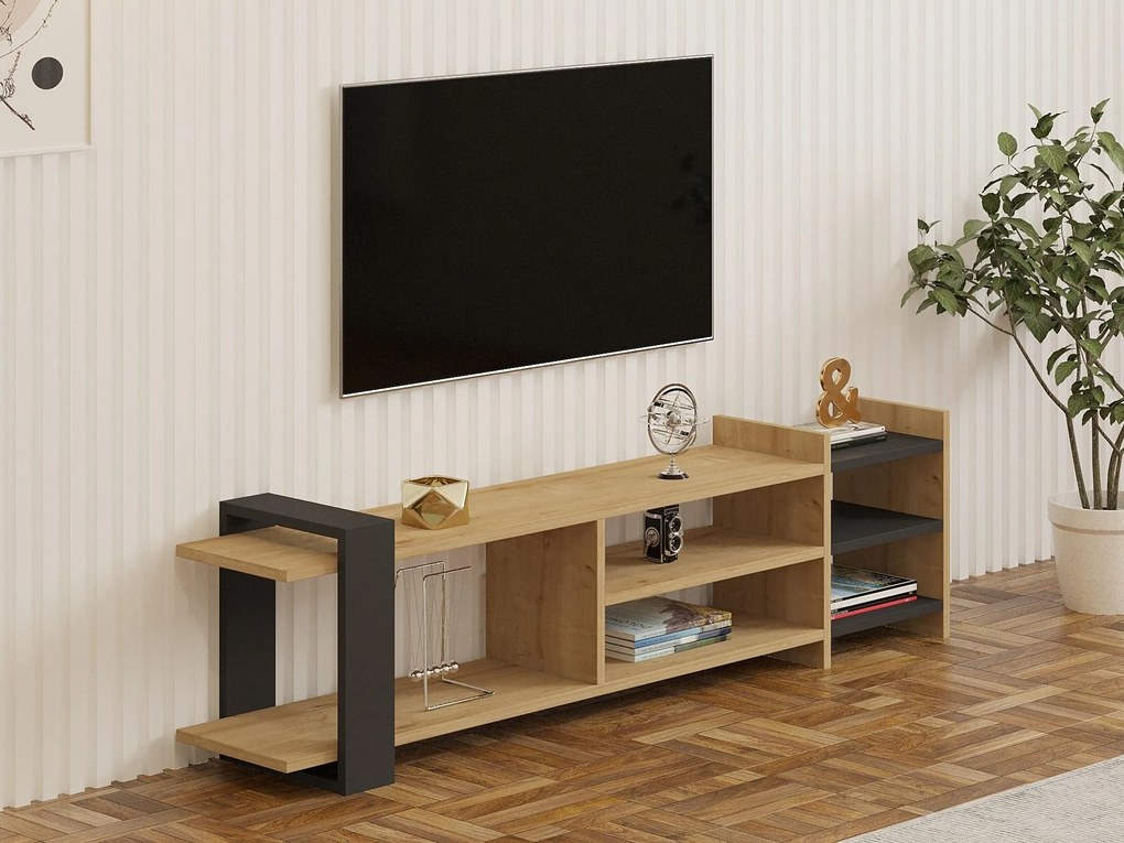 TV asztal Tasake (zafír tölgy + antracit) . Akció -23%. 1095118