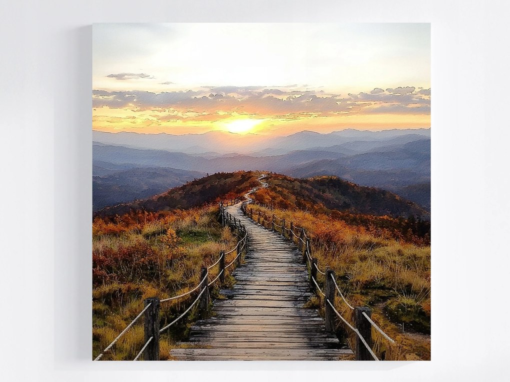 Vászonkép Canvas Ösvény Hegyek Naplemente Ősz Tájkép 40x40
