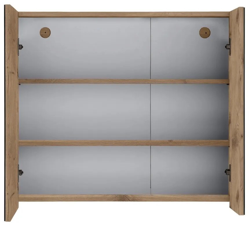 Natúr színű fali tükrös fürdőszoba szekrény tölgyfa dekorral 80x70 cm Wisla – Støraa