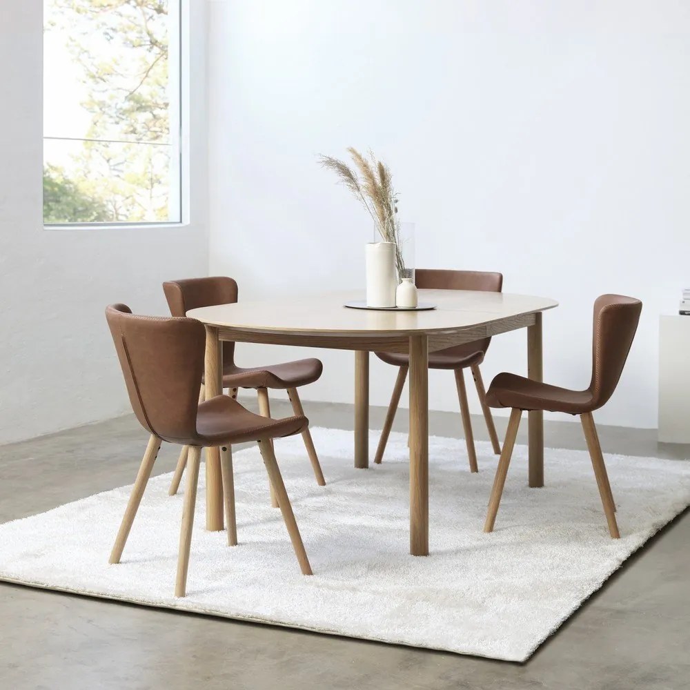 Natúr színű bővíthető étkezőasztal tölgyfa dekoros asztallappal 100x190 cm Gallina – Unique Furniture