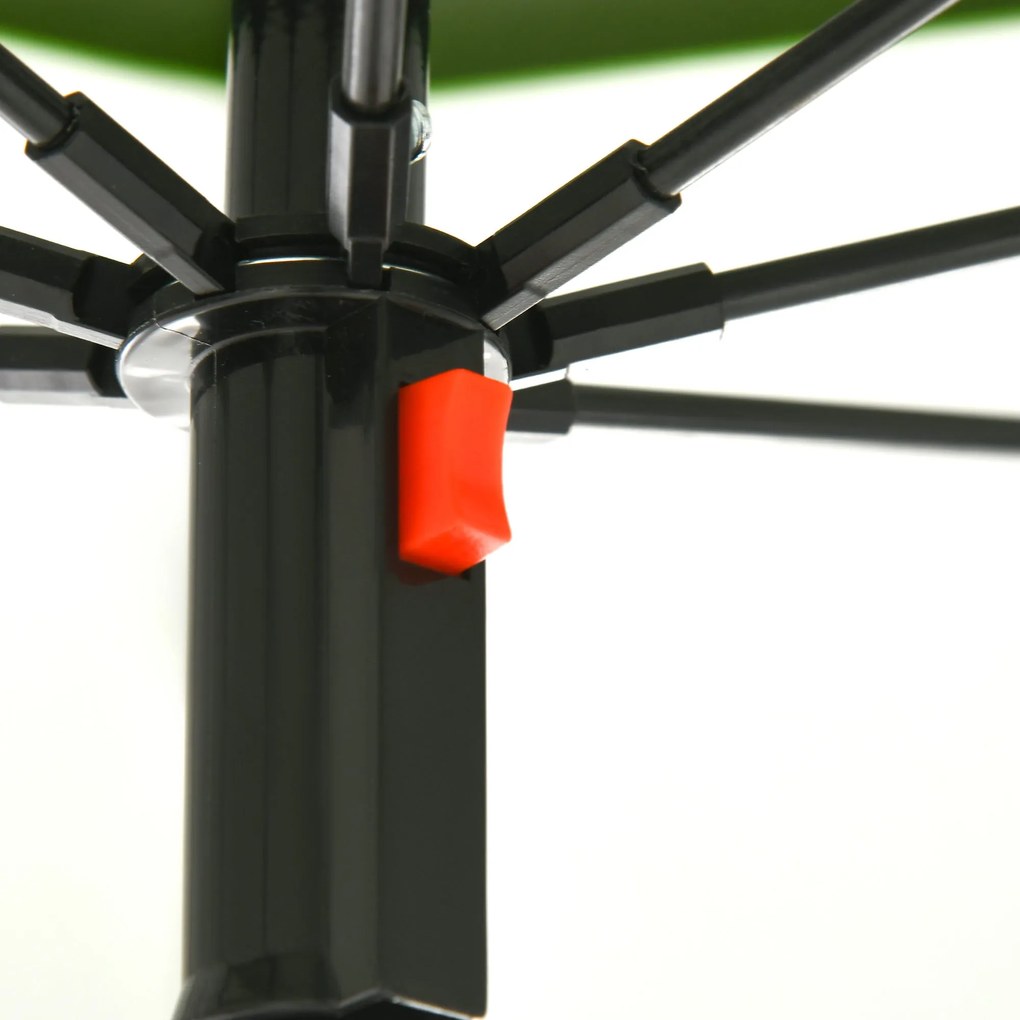 Outsunny Beach Umbrella Kültéri Kerek Dönthető Fém UV30 Védelmű Napernyő, 8 Acél Bordával és Hordtáskával, Ø185 cm, Zöld | Aosom