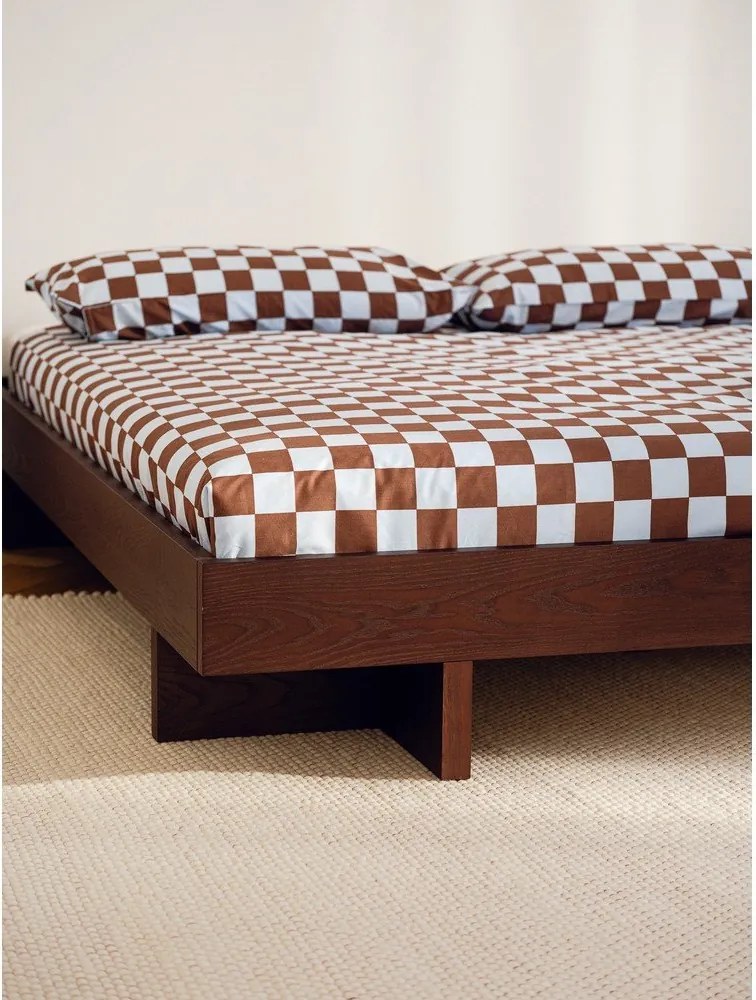 Natúr színű MDF franciaágy ágytámla nélkül ágyráccsal 180x200 cm tölgyfa dekorral Kito – noo.ma