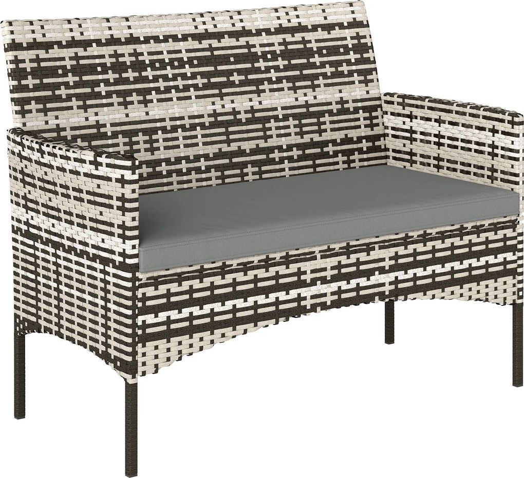 Outsunny 2 személyes rattan kerti kanapé párnákkal — időjárásálló, világosszürke | Aosom
