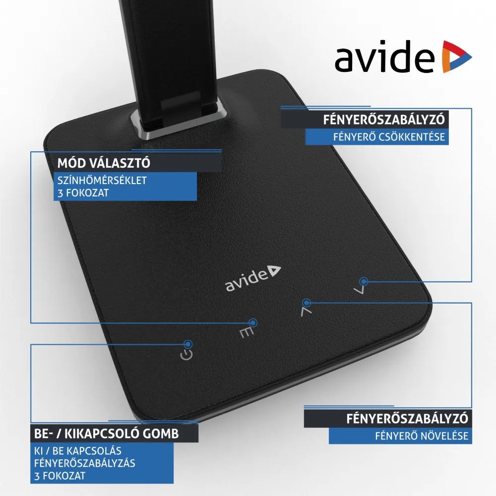 AVIDE ABLDL-OLC-6W-B Fekete Színű ÍRÓASZTALI LÁMPA 6W 350Lm IP20