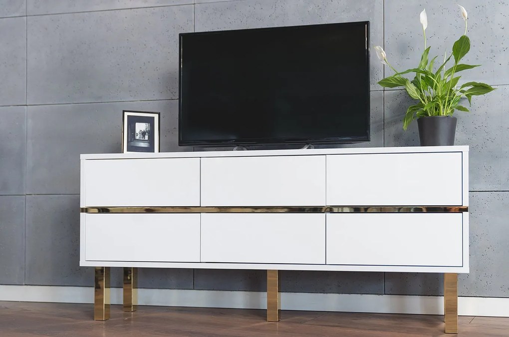 TV asztal/szekrény Mynga (magasfényű fehér). 1025859