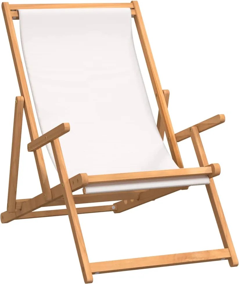 vidaXL krémszínű tömör tíkfa összecsukható strandszék