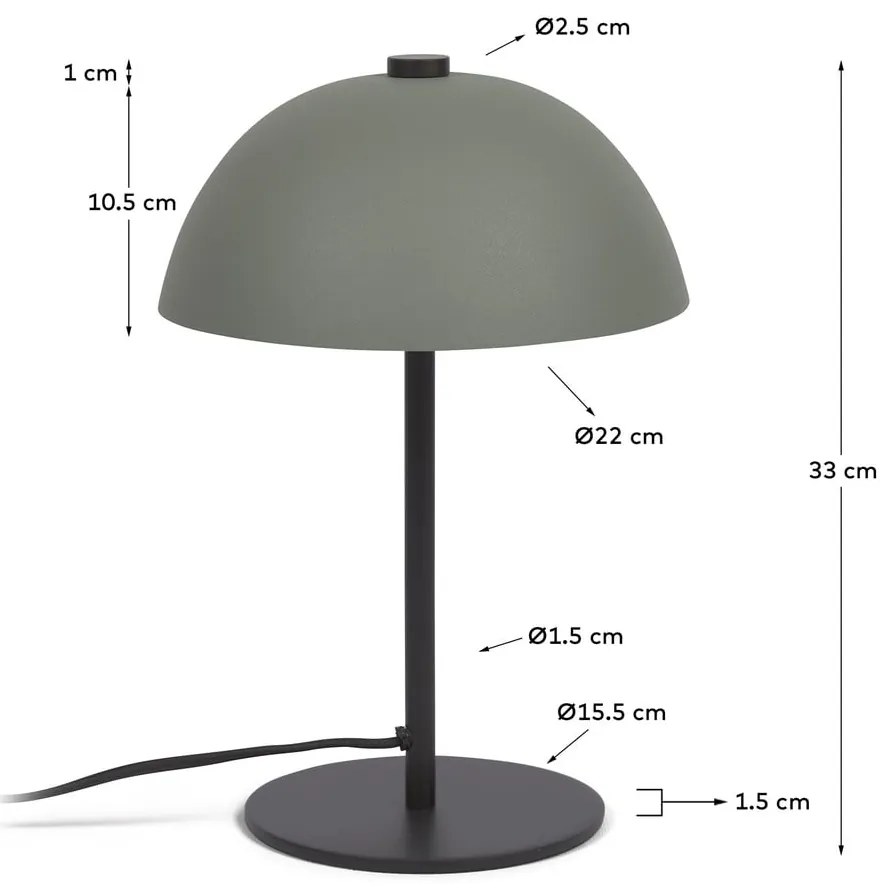 Zöld asztali lámpa fém búrával (magasság 33 cm) Aleyla – Kave Home