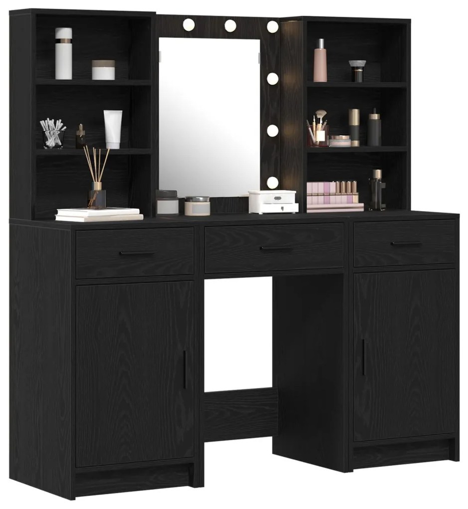 Sminkasztal Készlet 3 pcs Musta tammi 50 x 41 x 135 cm Faanyag