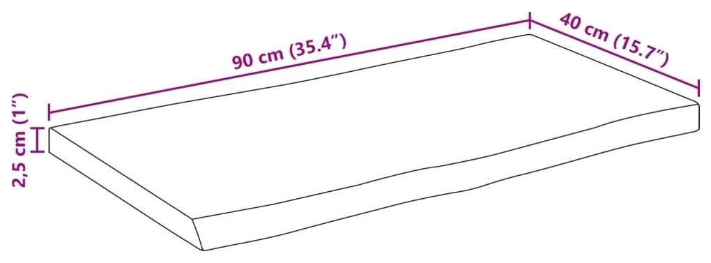 tömör mangófa természetes élű asztallap 90 x 40 x 2,5 cm