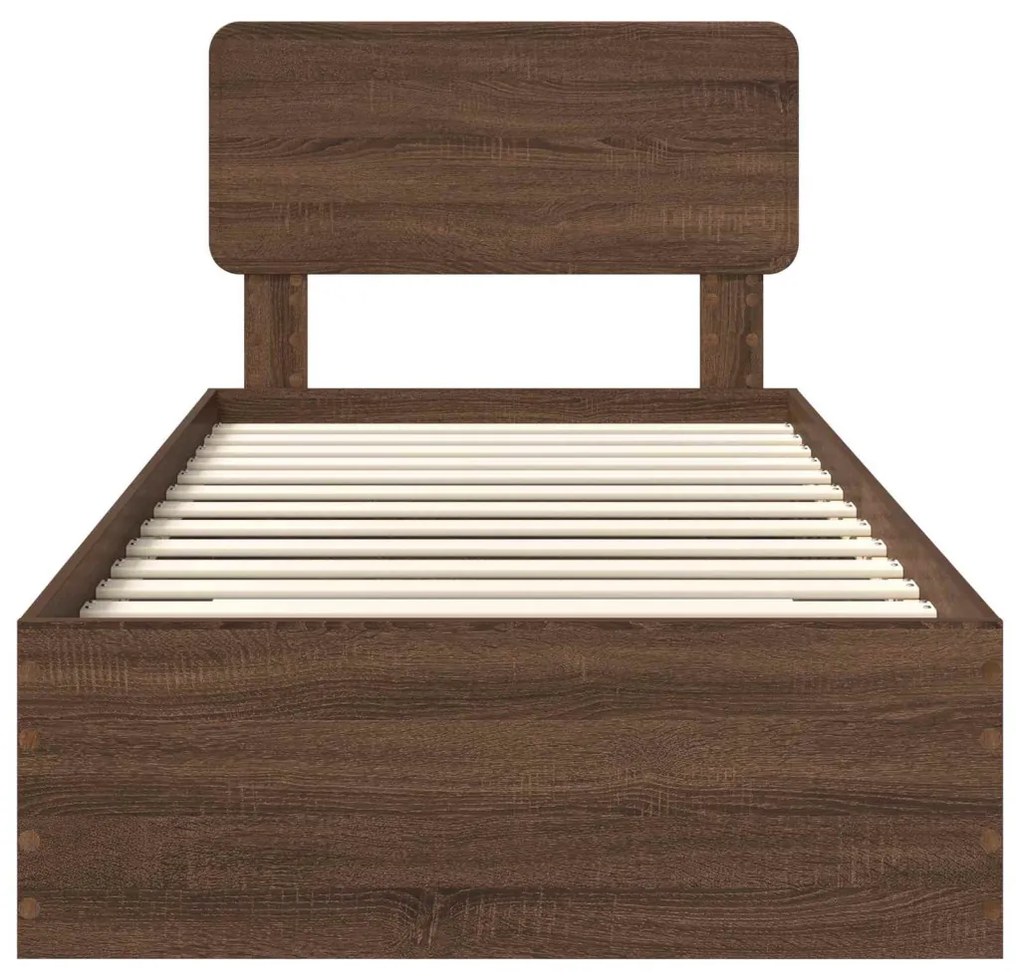 vidaXL Ágykeret fejtámlával fiókkal Barna Tölgy 100 x 200 cm Faanyag